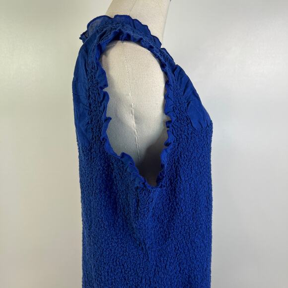 By Anthropologie Mock-Neck Textured Smocked Stretch Dress Blue Mini - Picture 6 of 10